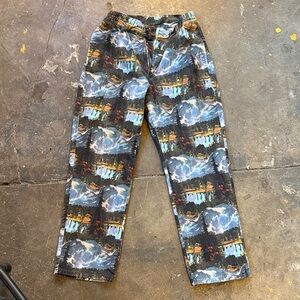 Lazy Oaf Scenic Print Wide Leg Pants - Black and Blue